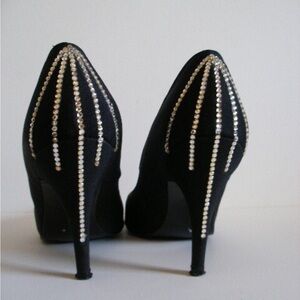 8.5 NARROW 80s Black Glam Disco Heels/Pumps: 3 1/2” Heels, Crystals all Intact